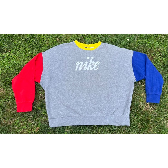 Nike Color Block Crew Neck Sweatshirt Pullover Spell Out Logo XL - Picture 1 of 7